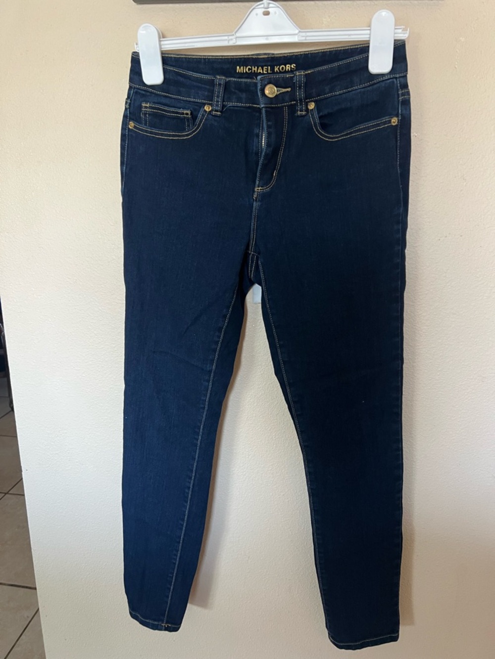 Michael Kors Navy Selma Skinny Jeans with Gold Hardware